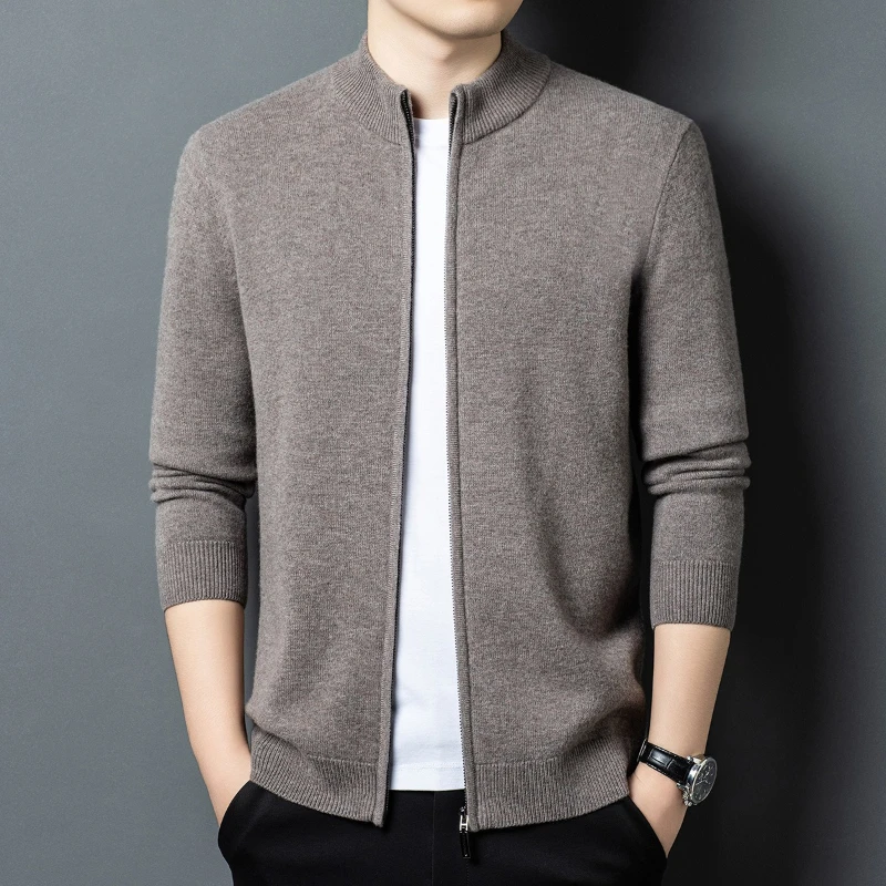 2026 New Fashion 100% Wool Autumn Winter Men's Coat Wool Sweater Zipper Cardigan