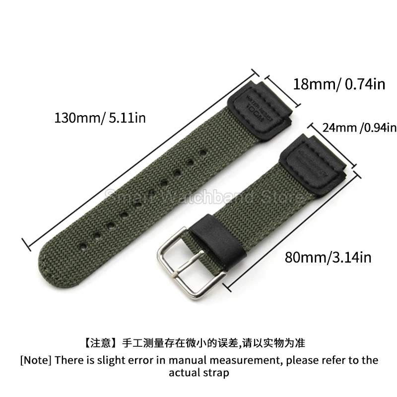 18x24 มม.ไนลอนคุณภาพสูงนาฬิกาอุปกรณ์เสริมสําหรับ Casio AE1200/1300 SGW300/400 MRW200 A158 ทนต่อการขัดถูกันน้ํา Watchband