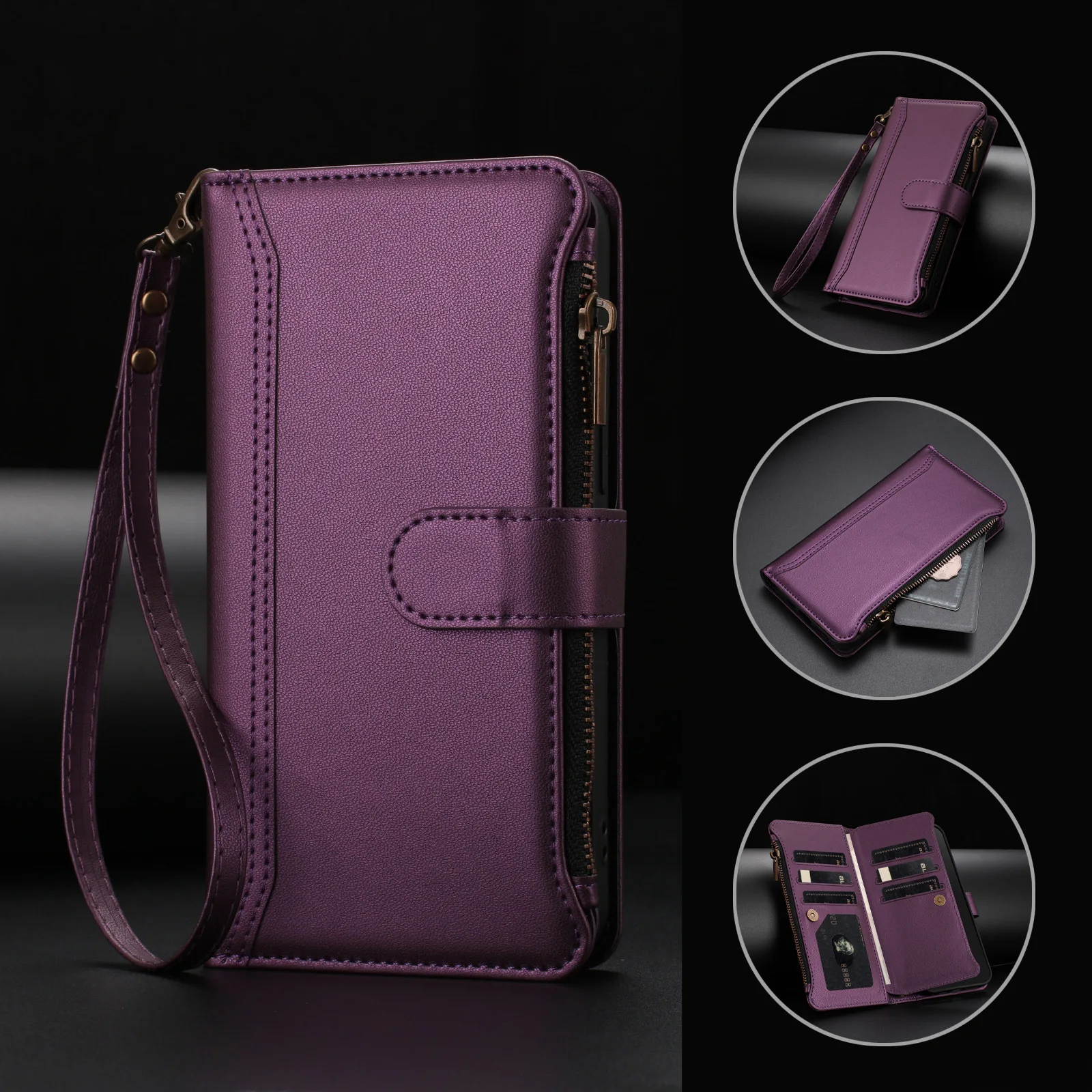 

Shoulder Wallet Case For ZTE Blade V70 Pro V60 V50 Vita V40S Multi 9 Cards Wireless Charging Leather Lanyard Book Flip Cover