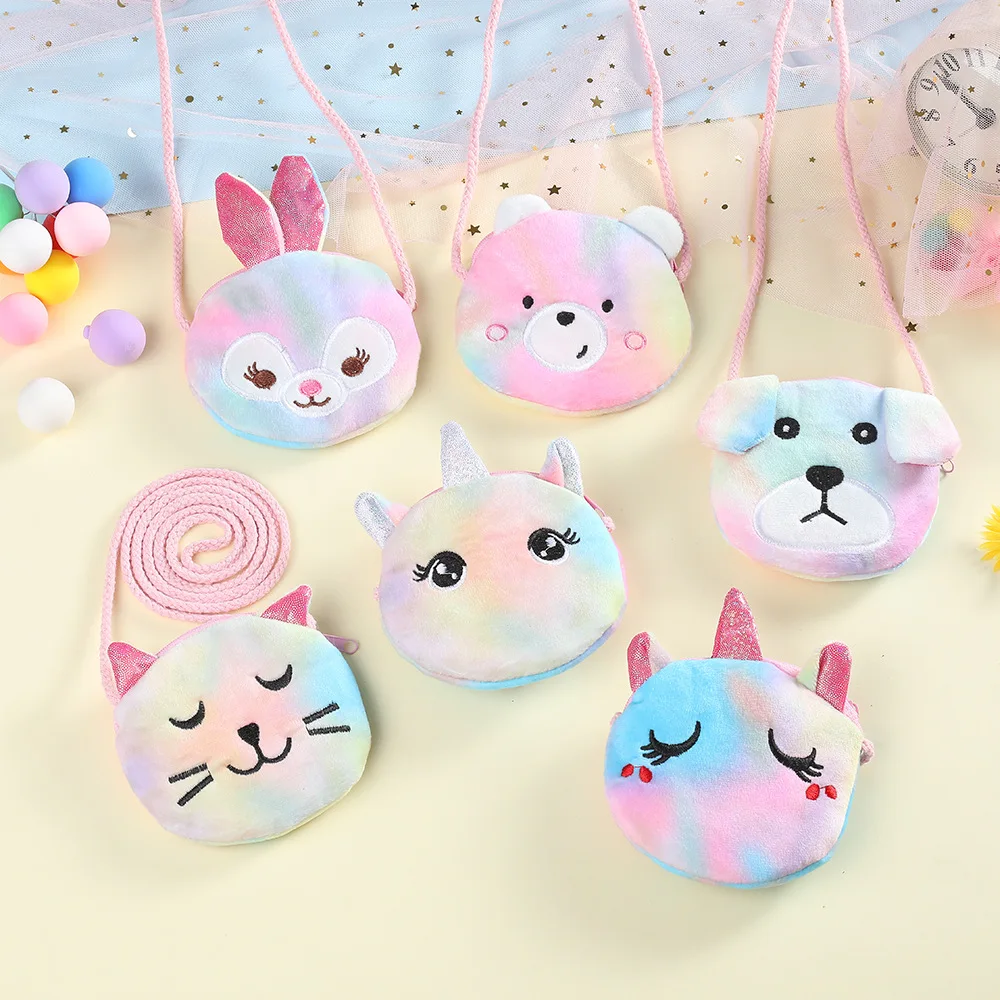 Lovely Children Plush Unicorn Toy Cartoon Coin Purse Messenger Bags Cute Animal Cat Fluffy Baby Kid Kindergarten Cross-Body Bag