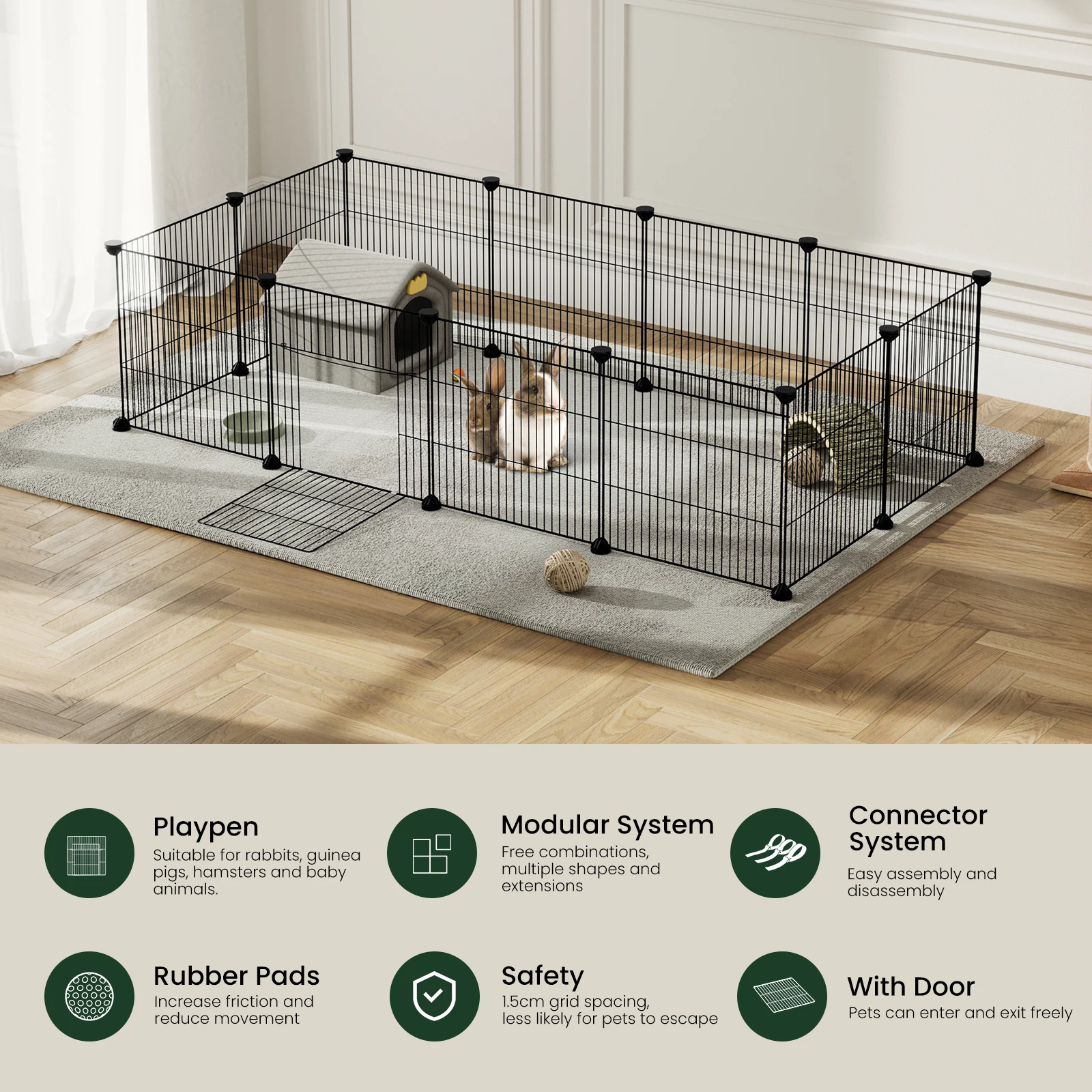 EUGAD DIY Haustierzaun, faltbarer Hundekäfig, Schlaf- und Spielhaus für Welpen, Kaninchen, Meerschweinchen, Hunde, Katzen, für Training und Freilauf im Freien – Detail 9