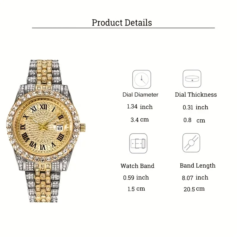 Mens Hip Hop Watch VintagInspired Retro Quartz Timepiece with Oversized Rhinestone Dial and Durable Stainless Steel Band for Men