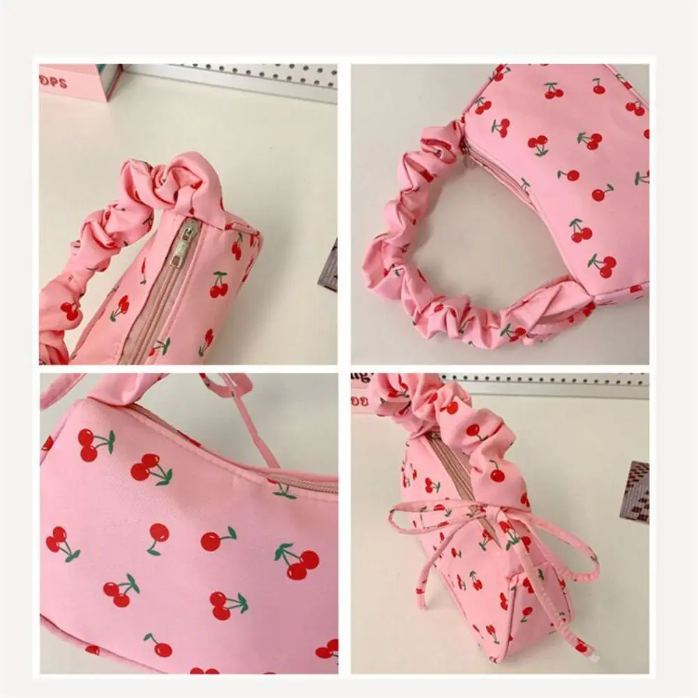 Canvas Material Canvas Shoulder Bags Flower Bow Print Multi-Pocket Messenger Bags For Women Keys Phone Storage Girl Handbags
