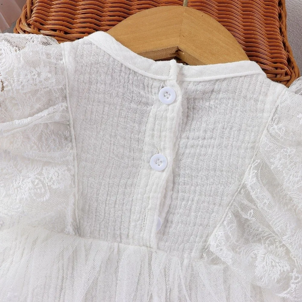 Cute Lace Gauze Romper Ruffle Solid Mesh Infant Bodysuit Princess Sleeveless Bodysuit Dress for 0-2 Years Old