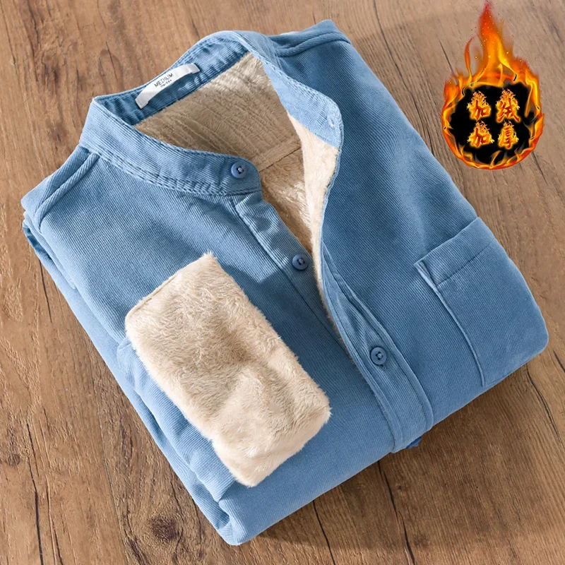 9433 Winter Fashion Thicken Cotton Fleece Warm Shirt for Men Good Quality Solid Color Japan Style Simple Casual Corduroy Coats