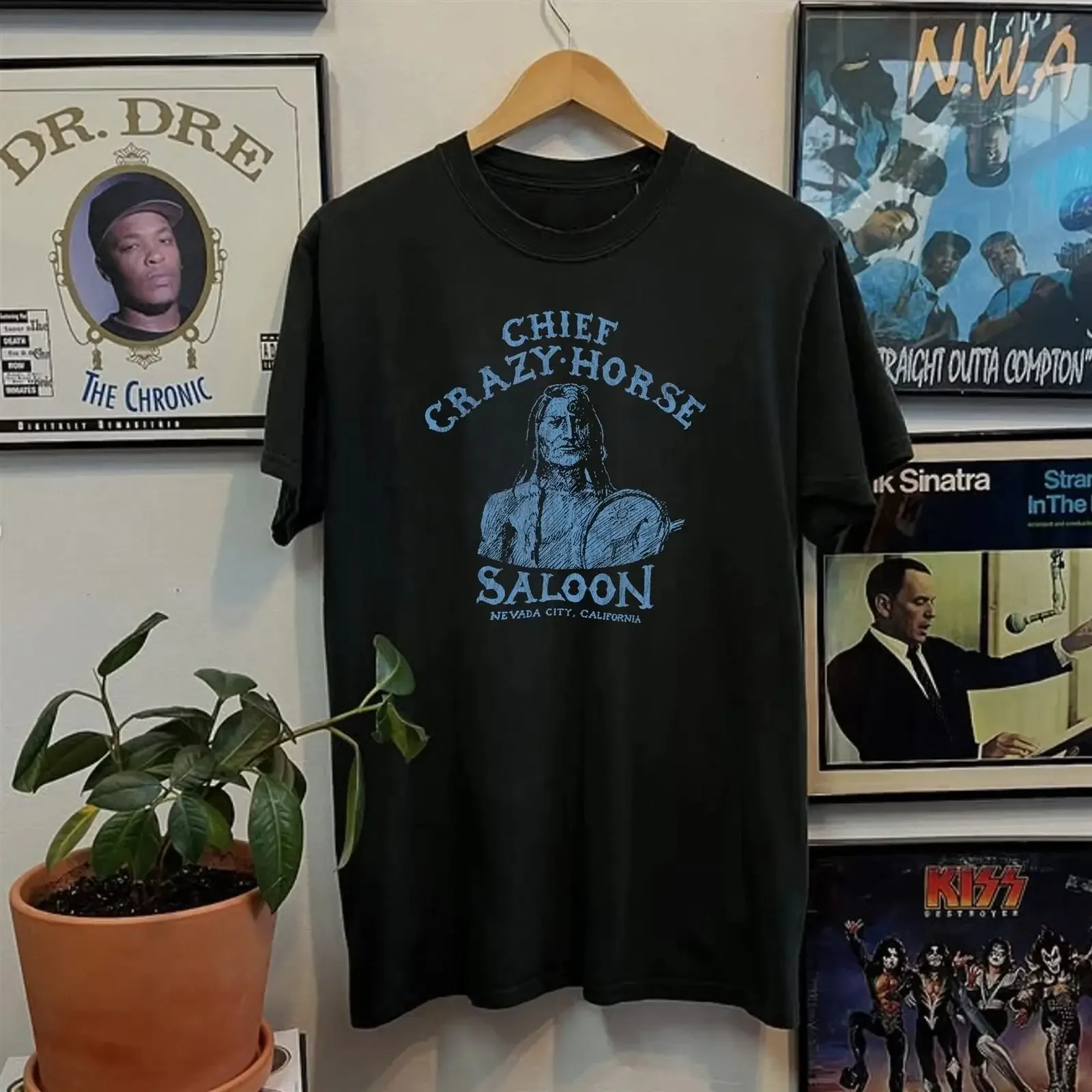 80s Chief Crazy Horse Saloon Aged T Shirt Black M vintage Washed Casual Stylish streetwear Stretched Breathable graphic