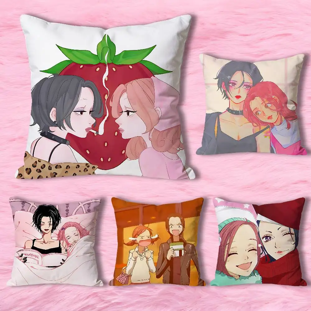 N-Nana And H-Hachis Polyester Printed Pillow Cover Square 30 40 45 50 60 65 cm Soft for Sofa Bed Car Home Decor