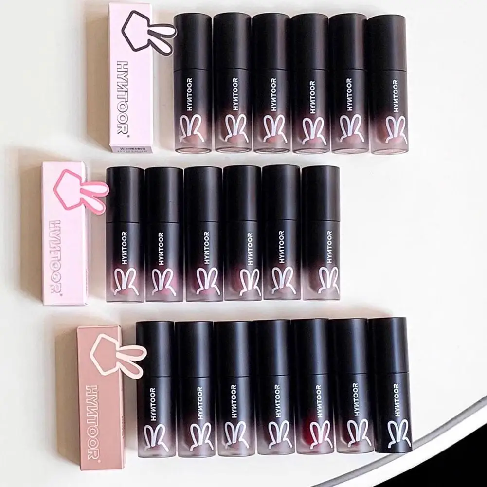 Hyntoor Lipstick Matte Soft Mist Velvet Nude Color Lip Mud Black Gothic High Colors Lip Mud Lasting Non-stick Cup Lip Makeup