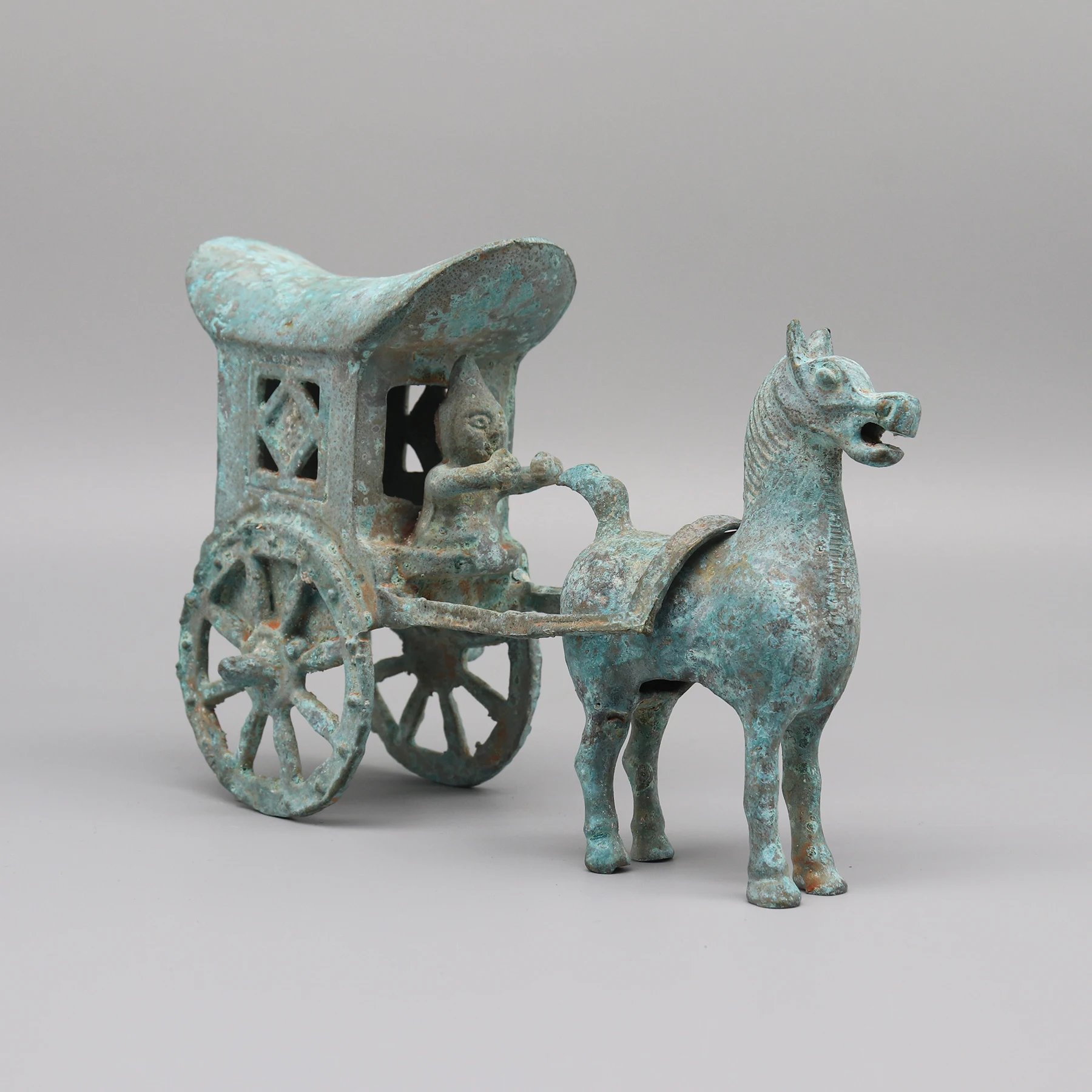 Ancient Bronze Chariot and Horse Reproduction, Collectible, Shelf Decoration