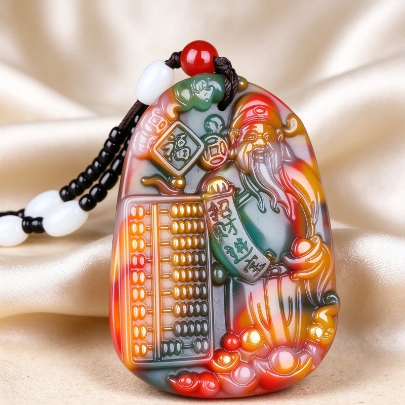 God of Wealth Pendant Colorful Jade Lucky Ruyi God of Wealth Abacus Pendant Men's and Women's Necklace