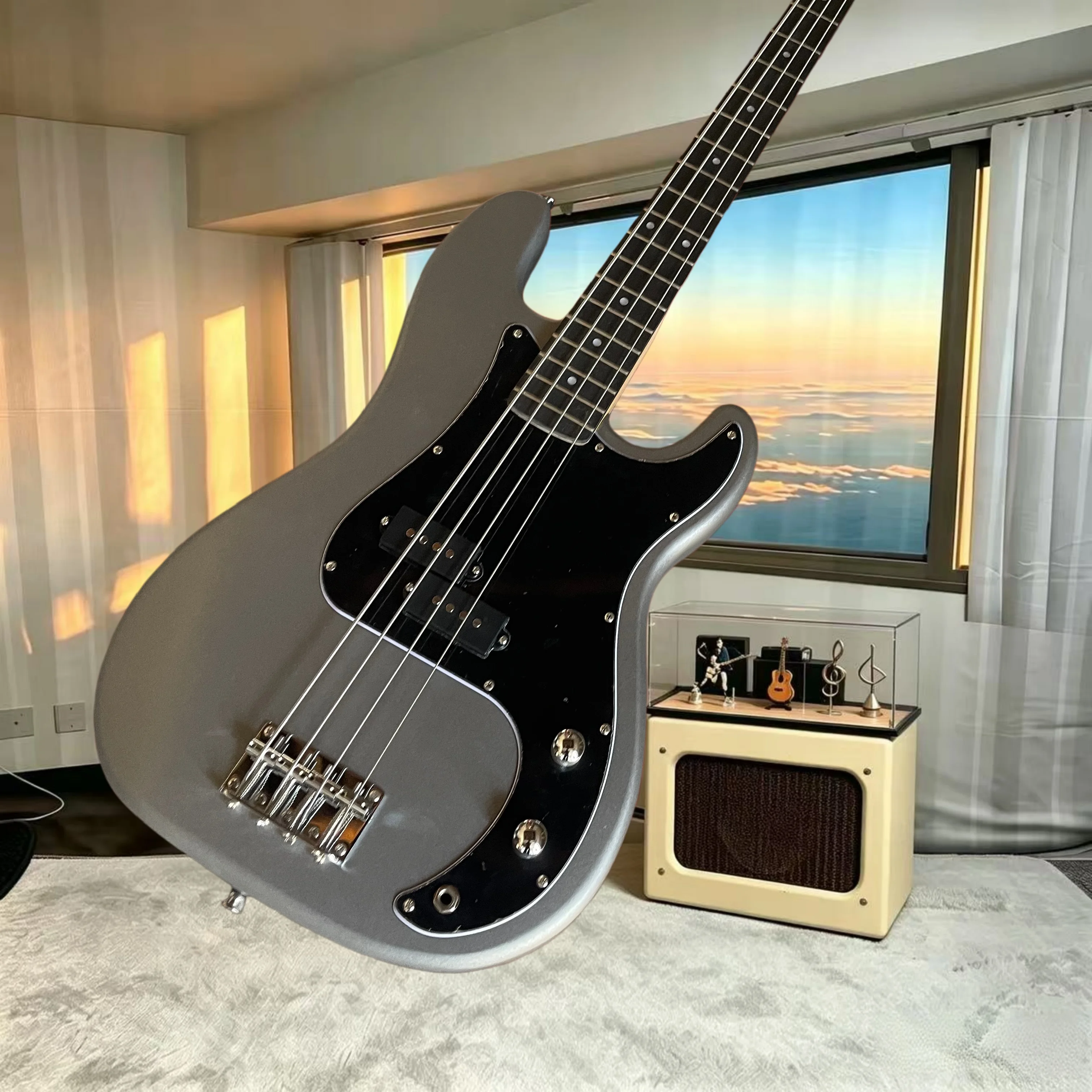 Matte Dark Grey PB‑Style 4‑String Electric Bass Split Single‑Coil Pickup Black Pickguard Chrome Hardware Rock Pop Funk Punk