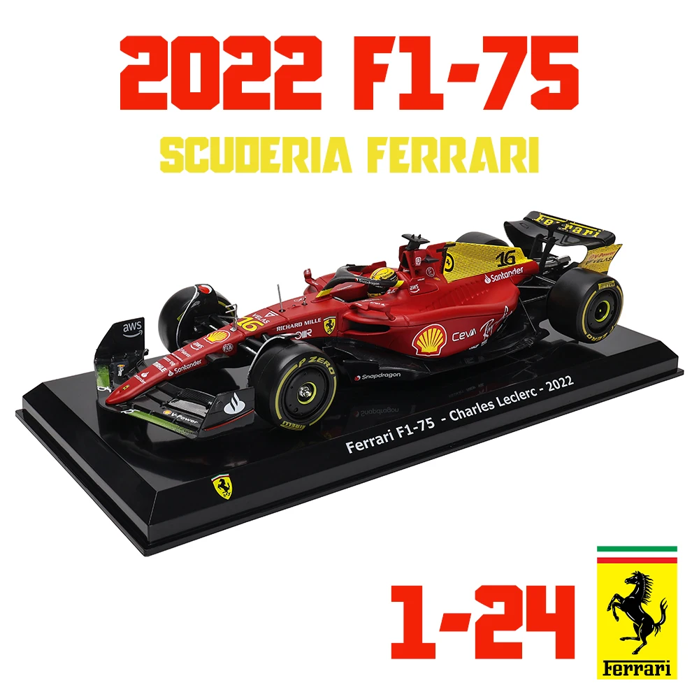 Bburago 1:24 F1 2022 Ferrari F1-75 75th 16# Leclerc 55#Sainz Formula 1 Simulation Alloy Car Model Crafts Decoration Collection