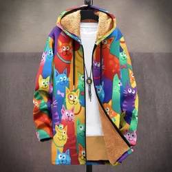 Men Cardigans Coats Gradient Cats Printed Plush Thick Winter Abstract Art Graphics Jackets Casual Streetwear Unisex Clothing