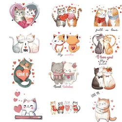 12piece I Love You Cat Cartoon Stickers Plastisol Iron On DTF Transfers Stickers Ready To Press For Clothing Couple clothing