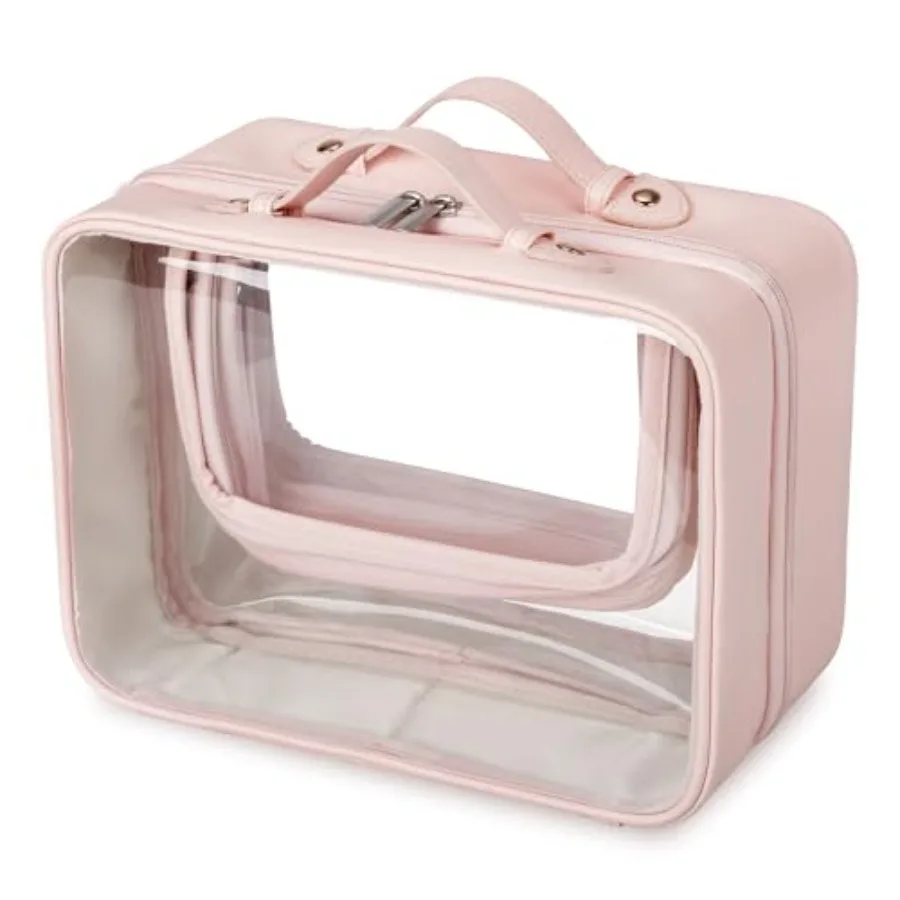 

TSA Approved Toiletry Bag, Clear Makeup Bag, Travel Toiletry Bag for Women, Leather Travel Cosmetic Bag, Portable PVC Waterproo