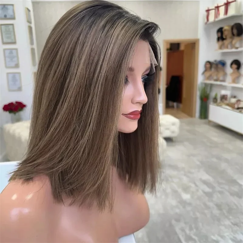 

Боб Натуральный Прямой Парик Шоколадно-Коричневый Мелирование Блондинка Синтетические Парики Женский Косплей Настоящий Парик Фронта Шнурка 13x4 Парик Фронта Шнурка