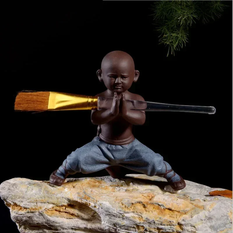 Chinese Kungfu ceramics Little Monk Statue，Modern art sculpture，Tea set decorations，Home decoration cute figurines，free delivery