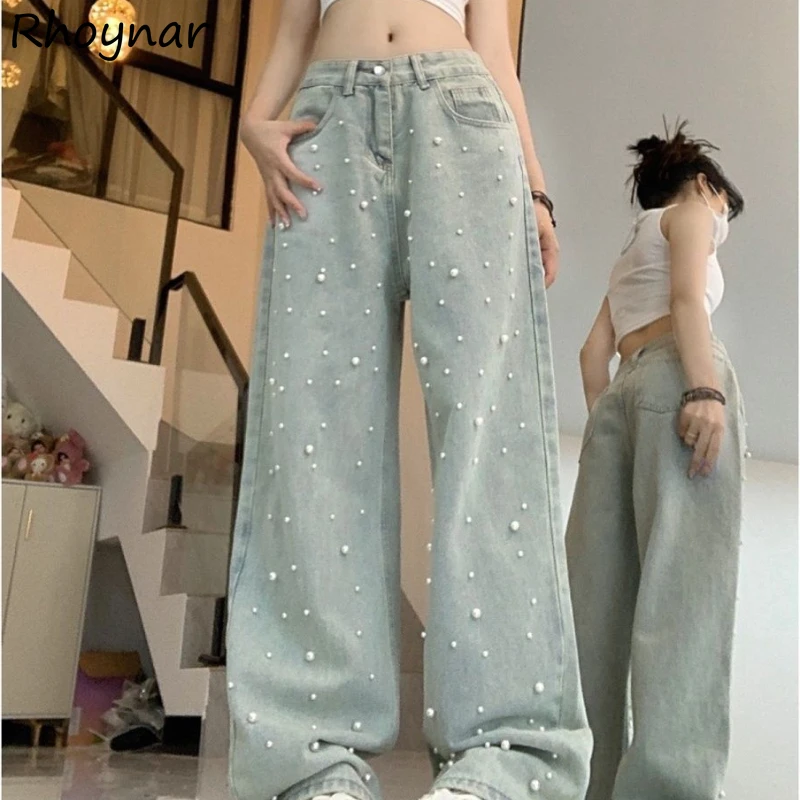 

Baggy Jeans Women High Waisted Vintage Pearl Casual American Style Sexy Girls Fashion Y2k Personality Streetwear Full-Length New