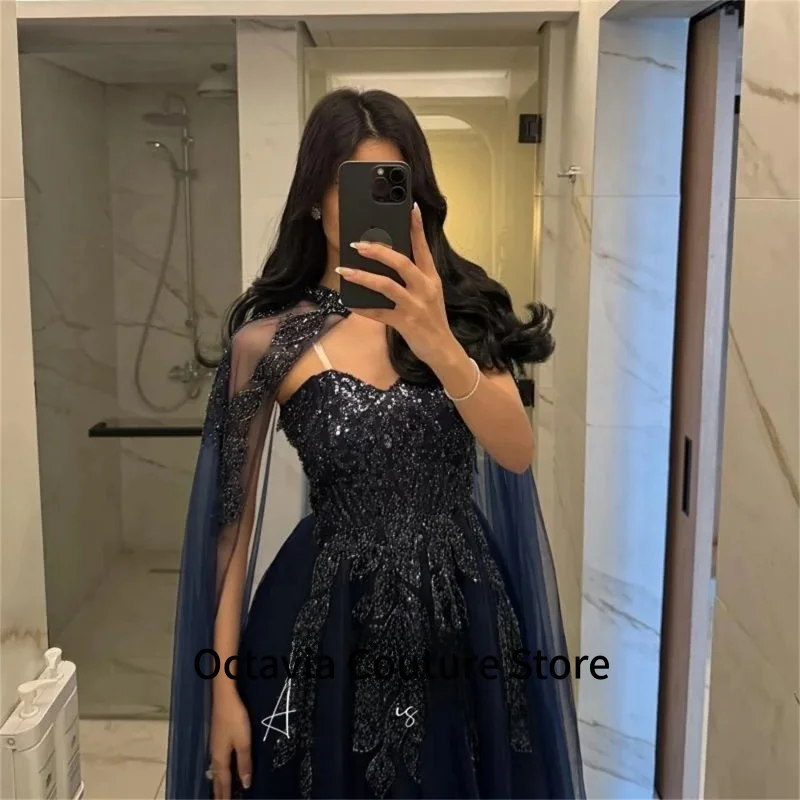 Maßgeschneiderte Cocktail-Gala-elegante Kleider, Geburtstagsparty-Kleid für Hochzeitsgäste, dunkelblau, Saudi-Arabien