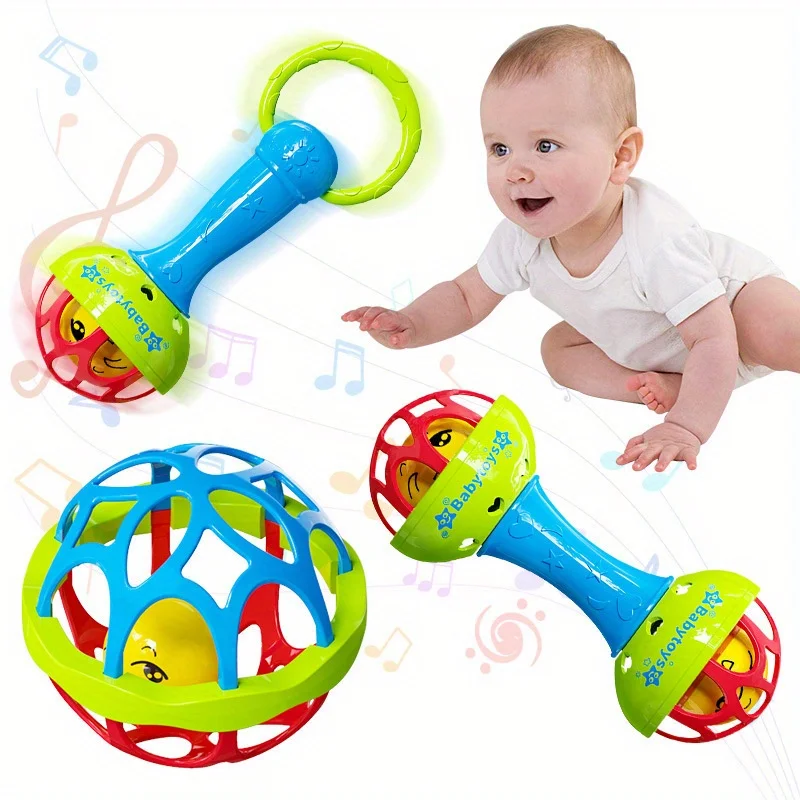 1/3 ชิ้น ของเล่นกลอง กระดิ่ง และลูกบอลหลากหลายแบบสำหรับเด็กเล็ก สามารถส่งเสริมการพัฒนาการได้