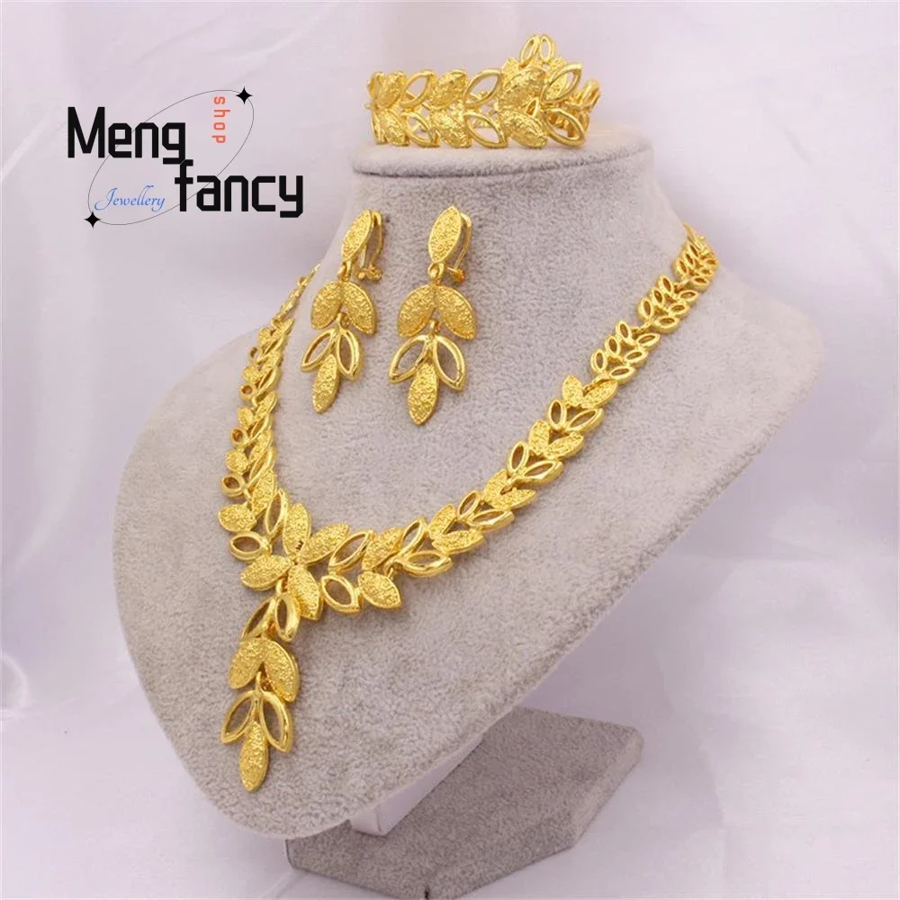 

Vietnamese Sand Gold Jewellery SetSaudi Bridal Necklace Bracelet Earrings Ring Exquisite Fashion Luxury Jewelry Wedding Souvenir