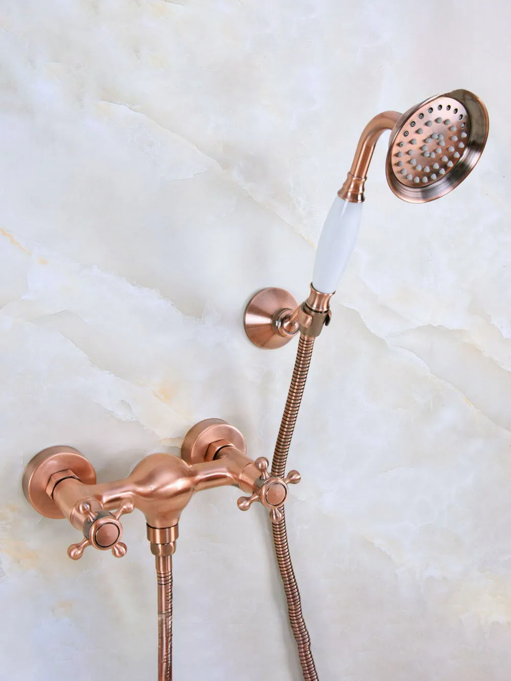 Antique Red Copper Brass Bathroom Hand Held Shower Faucet Set Bath Mixer Taps ana297