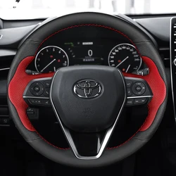 hand-stitched Anti-slip black red Genuine Leather Steering Wheel Cover For Toyota Avalon Camry Crown 2018-2019 Corolla 2018-2020