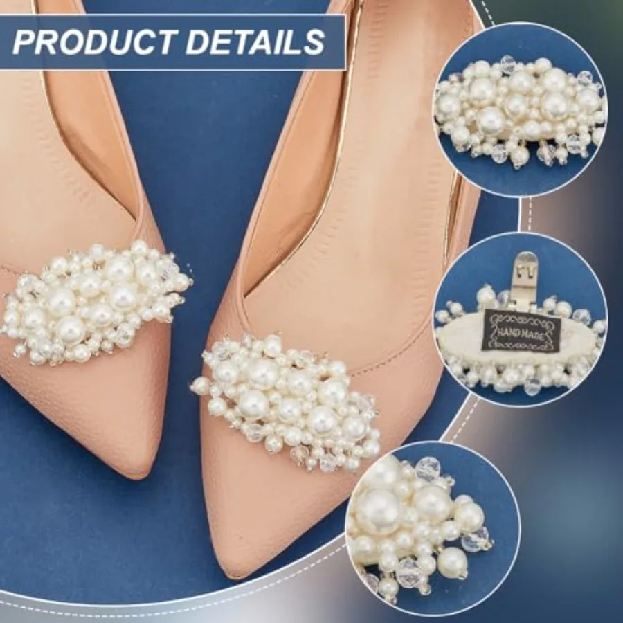 1 P مقاطع الأحذية زهرة اللؤلؤ 1.5x2.5ih الأبيض الزفاف الزفاف الأزهار مقاطع الأحذية سحر مع خرز كريستالي انفصال زهرة Sho