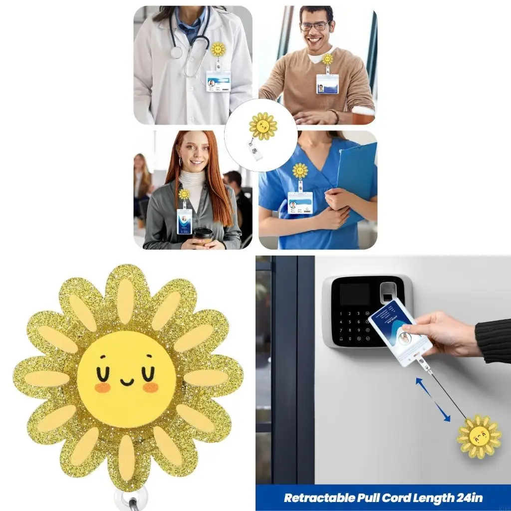 Sun Design Name Card Reel Badge Holder with Clip for Office and Event Check-In K1KF