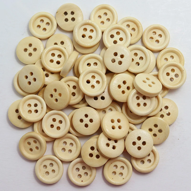 100PCs 11.5/12.5/15/20mm Round 4 Holes Wooden Buttons For Home Clothing Sewing Kit Accessories DIY Doll Clothes Needlework Craft