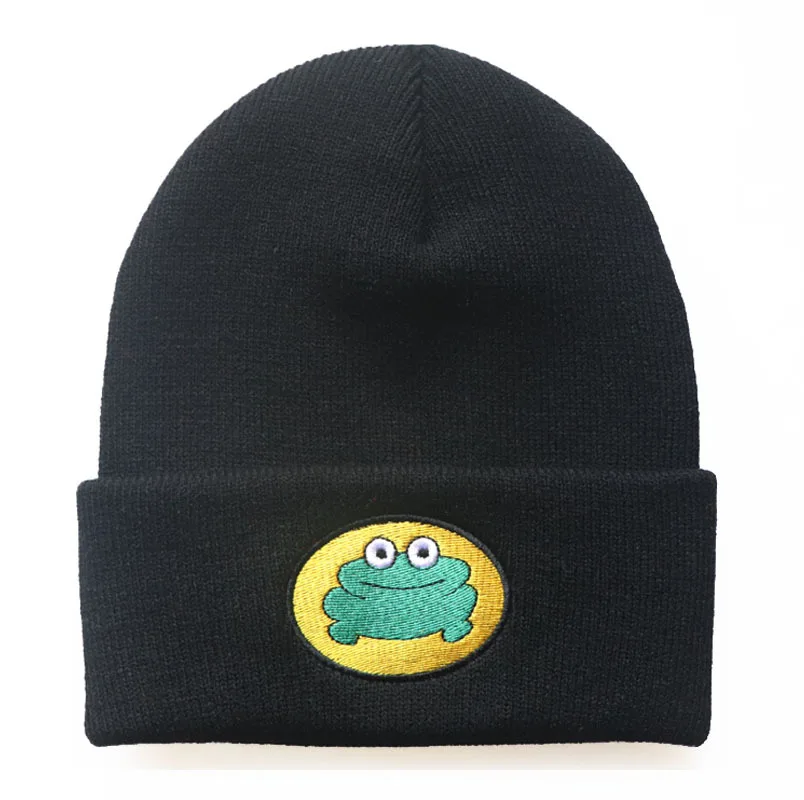 Cartoon Frog Wool Cap Parappa The Rapper Beanie Winter Hat Frog Knitted Hat Adult Cycling Pullover Warm Outdoor Student Cap