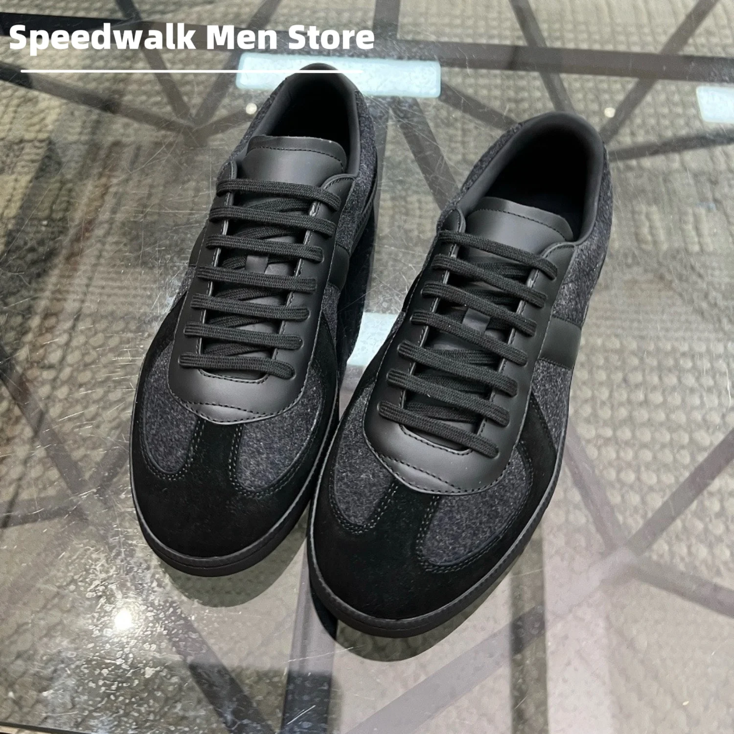 Men Suede Leather Patchwork Sneakers Retro Low Top Lace Up Casual Trainers Non Slip Rubber Sole Daily Office Walking Skate Shoes