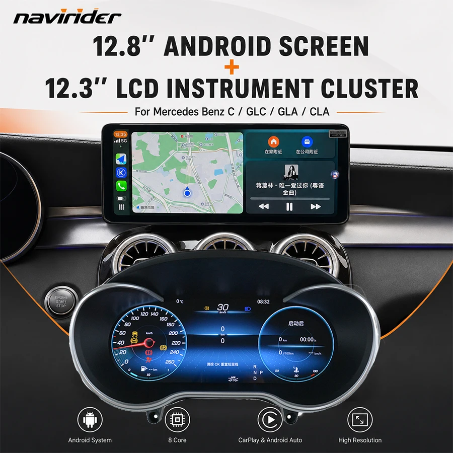 

Navirider 12.8" Android 15 Carplay Radio & Digital Dashboard Cluster Kit For Mercedes Benz C GLC GLA CLA Multimedia Video Player