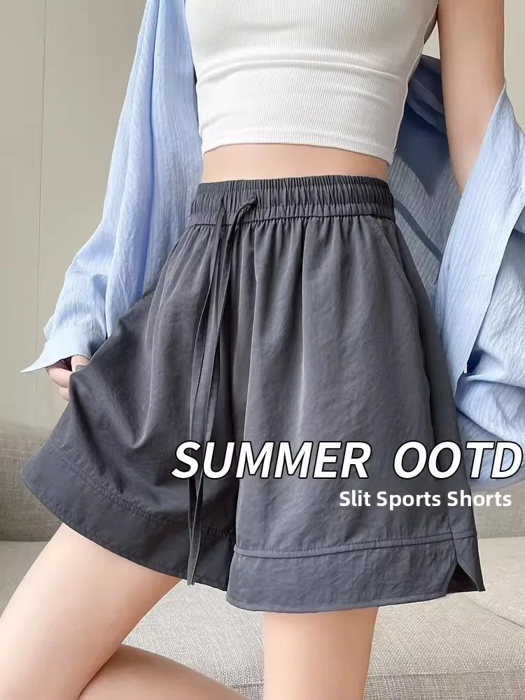 

Женские шорты Ice Silk Yamamoto с высокой талией, тонкие, новые, летние, повседневные, широкие, средней длины, для активного отдыха, спортивные, до колена