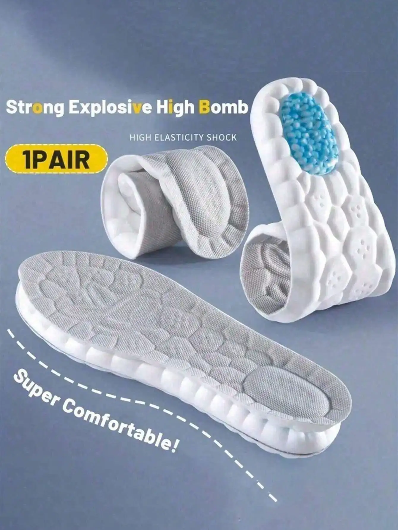 

1 Pair Silica Gel Shock Absorption Cushion Insoles, Breathable Comfort For Casual And Basketball Sneakers Foot Care