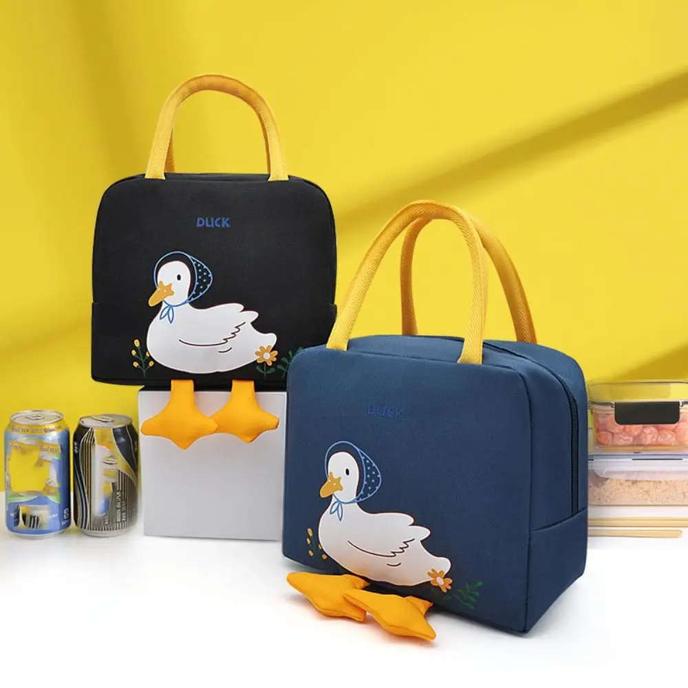 Waterproof Portable Cute Cartoon Duck Cooler Lunch Bag Picnic Kids Student Women Travel Collapsible Thermal Breakfast Organizer