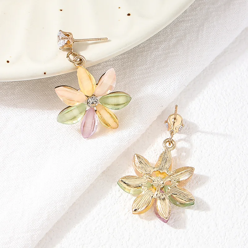 Earrings For Women Colorful Flower Acrylic Rhinestone Ear Accessories Holiday Party Gift OL Fashion Jewelry DE104