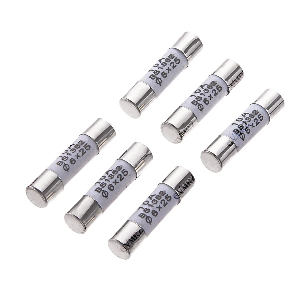 10PCS 30A 250V RO57 8A 25A 10A 15A 20A Fuse BS1362 6*25mm Ceramic Fuse 6*25 Ceramic insurance Tube 6X25MM 0.5A 1A 2A 3A 5A 6A 7A