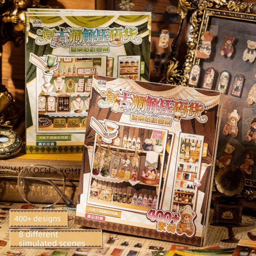 Vintage Grocery Store Miniature Scene Sticker Shop Shelf PET Landscape Sticker Book Die-cut 3D Stacking DIY Pocket Cabin Scene