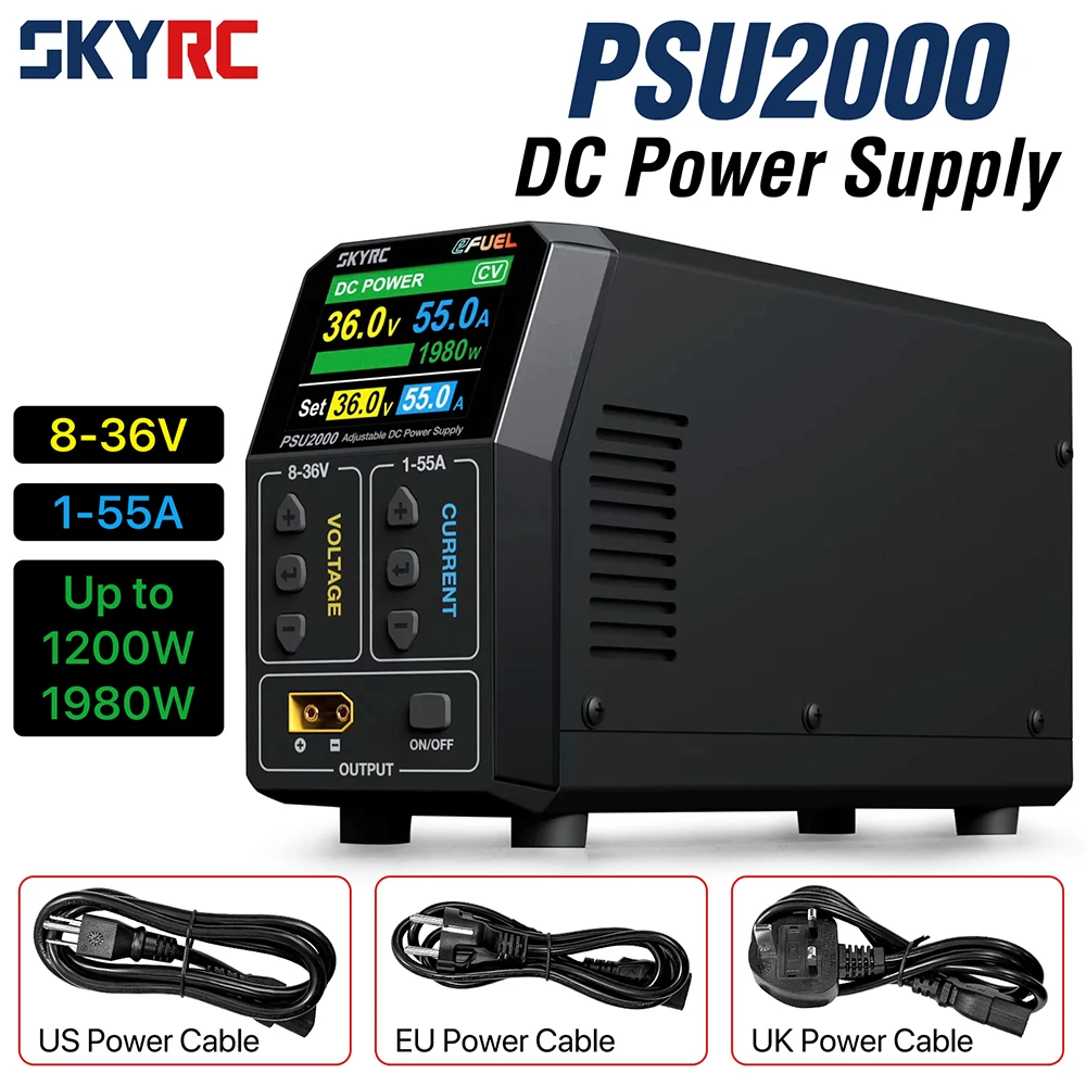 SKYRC Adjustable DC Power Supply PSU2000 eFUEL 8–36V 55A XT90 High Power for RC LiPo Chargers iCharger DX6 ISDT K2 ToolkitRC M8D