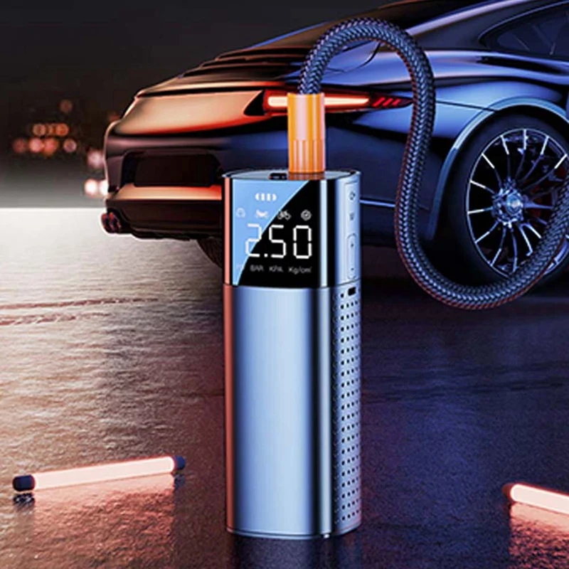 BAAG-1 Juego de bomba de inflado de coche inteligente inalámbrica, iluminación de carga de inflado de neumáticos de coche portátil pequeño