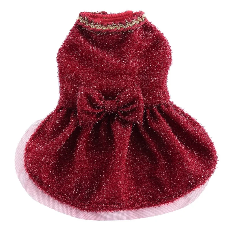 Cute Pet Dog Bow Skirt Red Sparkling Wedding Dress Doggy Costumes For Small Dog Clothes Spring Summer Skirt Apparel