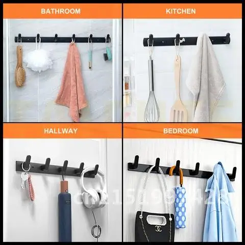 Installation No Drilling Towel Hanger Space Aluminum Wall Hook Coat Clothes Holder for Bathroom Kitchen Bedroom Hallway 2 Ways