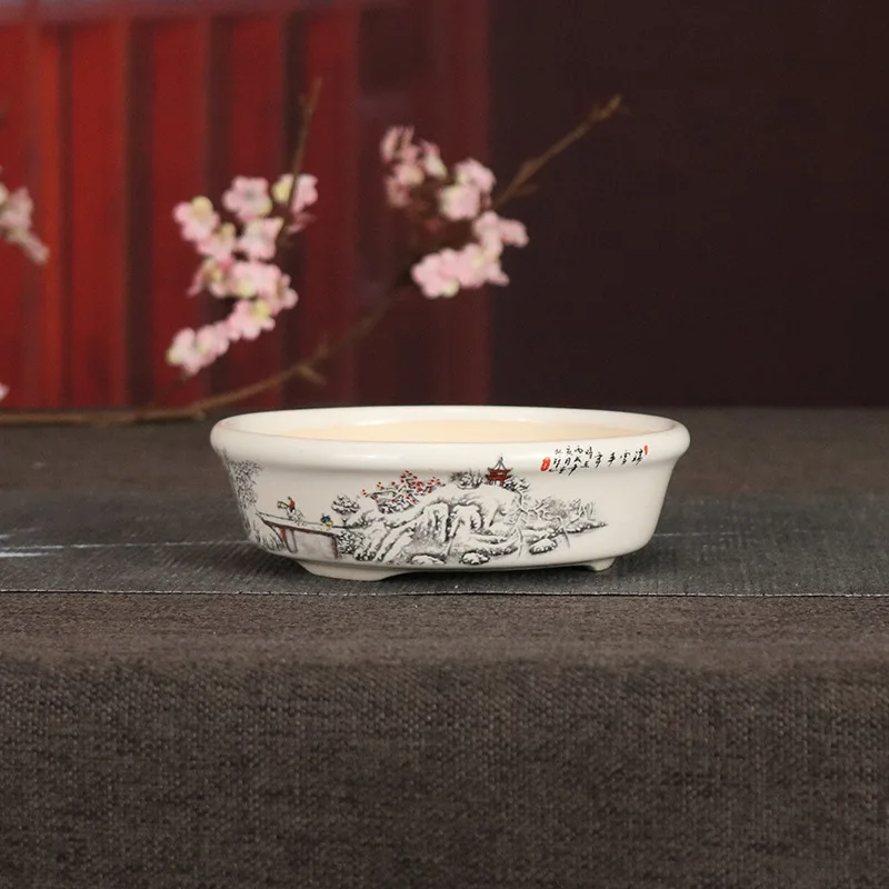 الصينية ييشينغ رسمت باليد السيراميك الزهرية ، بونساي زهرية ، فرقعة خمر ، المناظر الطبيعية اللوحة ، سلسلة الحرفي ، الصين #5