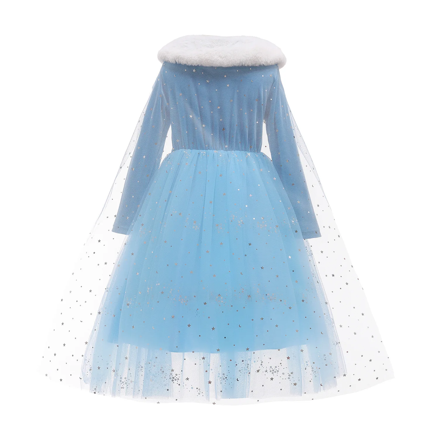 Gaun Cosplay Elsa Kartun Halloween dengan Jubah Anak Perempuan Gaun Putri Payet Beludru Musim Dingin Gaun Elegan Karnaval Anak-anak