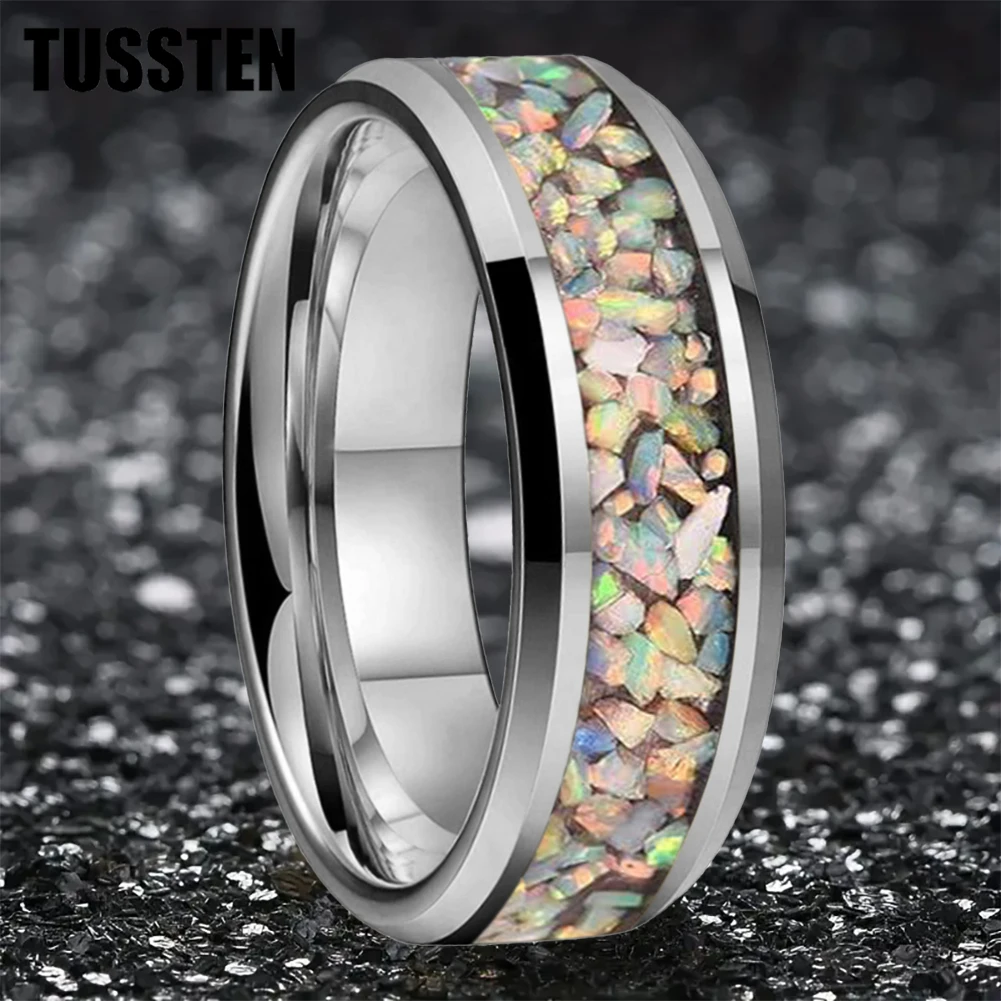 Dropshipping TUSSTEN 6/8MM Color Opal Ring Nice Women Tungsten Engagement Wedding Band  Trendy Jewelry Comfort Fit