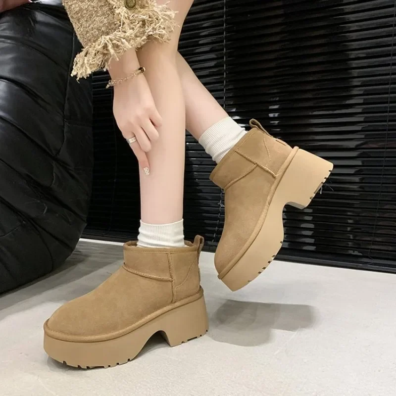 35-40 Winter Women Short Plush Warm Snow Boots Casual Shoes  New Suede Fur Chelsea Ankle Boots Flats Platform Ladies Shoes Botas image 6