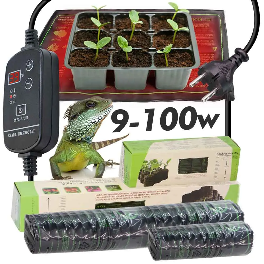 9-100W PVC Plants Heating Pad 16℃ to 40℃ Adjustable Thermostat Reptile Heat Mat Indoor Garden Grow Seedling Nursery Waterproof