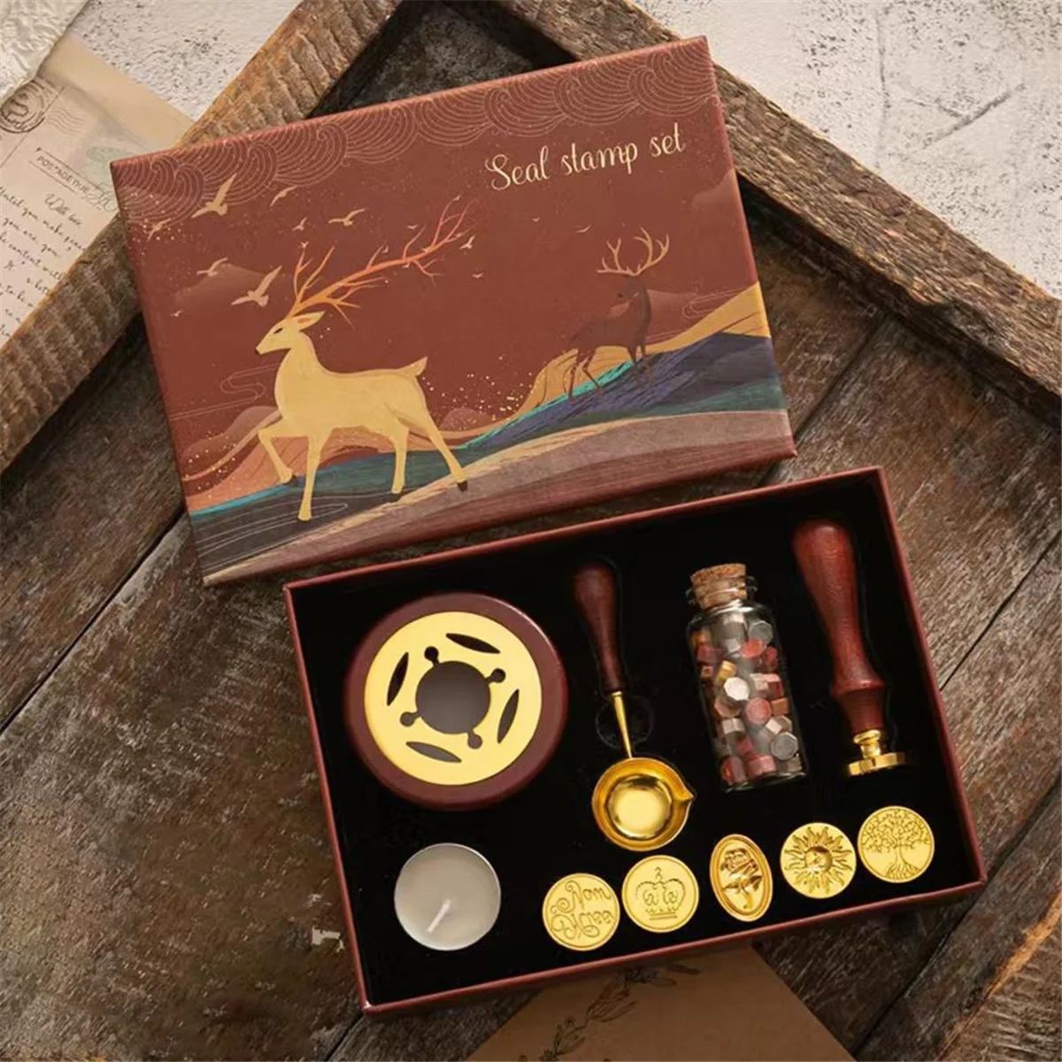 ABXHH مجموعة ختم من الشمع طلاء ختم ختم مجموعة الشمع لتقوم بها بنفسك لوازم الحرفية دعوة الزفاف مجموعة شمع الختم الزخرفية
