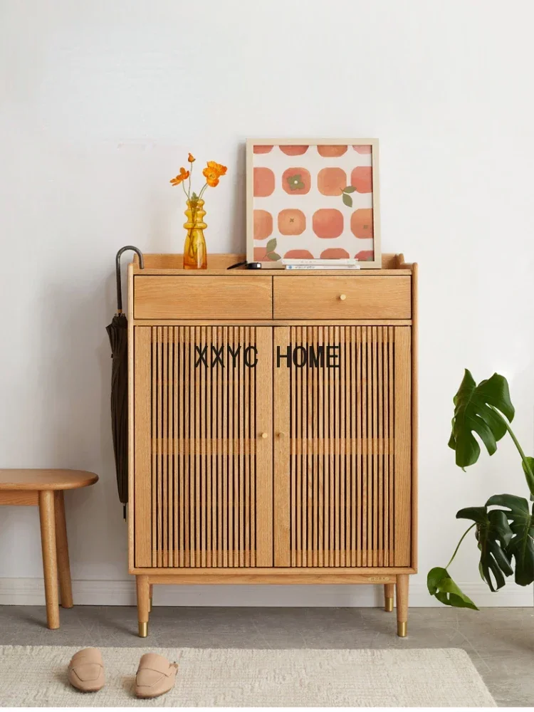 

Solid Wood Shoe Cabinet Simple Modern Entrance Cabinet Balcony Nordic Oak Cabinet Locker
